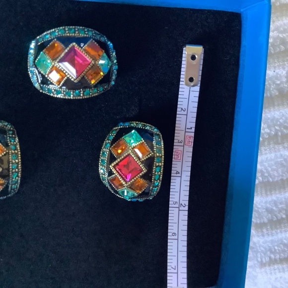 Heidi Daus Set Master Clasp Earrings and Ring Multi Colored Pierced Ring SZ 10 - Picture 14 of 15